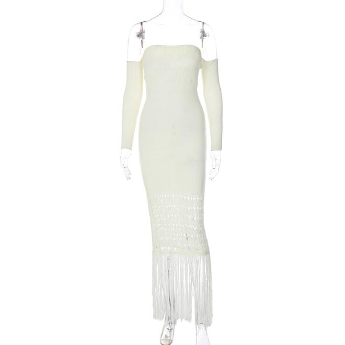 Bead-embellished fringed knitted maxi dress | Womens Dresses Dresses Dresses